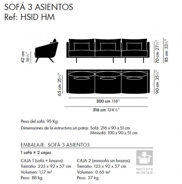 plano sofa 3 asientos plano costura